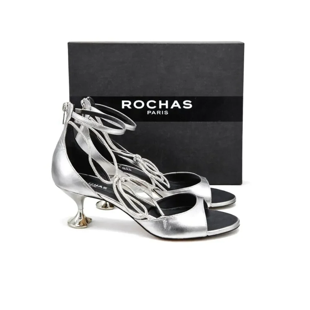 ROCHAS Embellished Icon 60mm Cromo Napa Liberty Crystal Tie Sandals EU 38.5